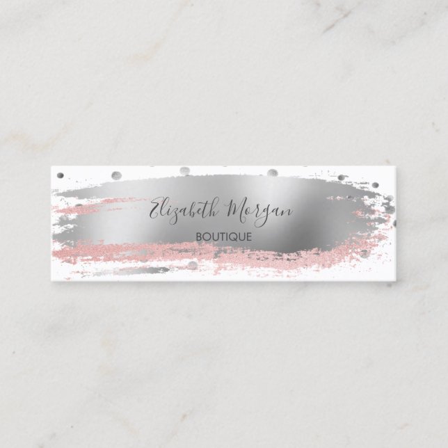 Modern Silver Confetti, Brush Stroke Mini Business Card (Front)
