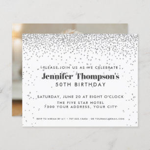 Modern Silver Confetti Glitter 50th Birthday Photo