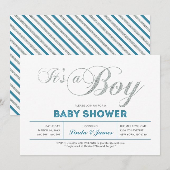 Modern Silver Couple Baby Shower Invitation (Front/Back)
