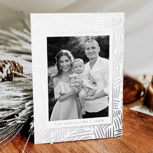Modern Silver Dashed Photo Foil Holiday Card