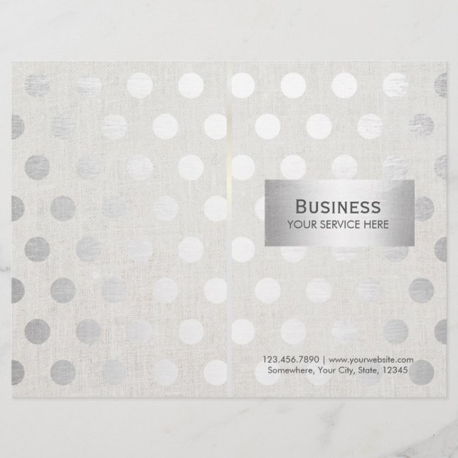 Modern Silver Dots Classy Linen Bi-Fold Brochures (Front)