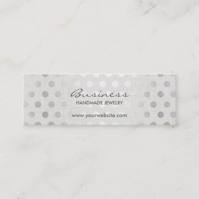Modern Silver Dots Classy Linen Handmade Jewellery Mini Business Card (Front)