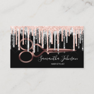 Modern Silver drip hairstylist hairdresser Business Card
