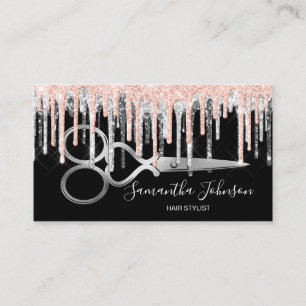 Modern Silver drip hairstylist hairdresser Business Card