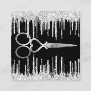 Modern Silver drip hairstylist hairdresser Square Business Card