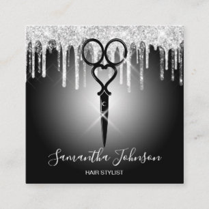 Modern Silver drip hairstylist hairdresser Square Business Card