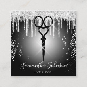 Modern Silver drip hairstylist hairdresser Square Business Card
