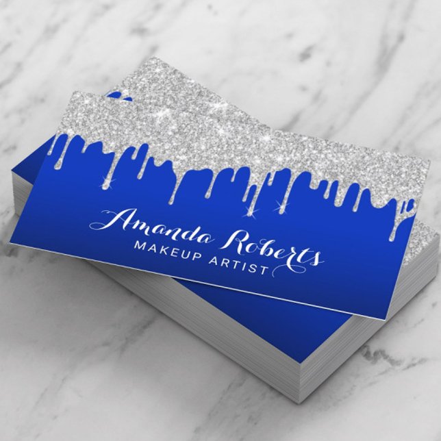 Modern Silver Drips Elegant Royal Blue Salon Spa Business Card (Creator Uploaded)