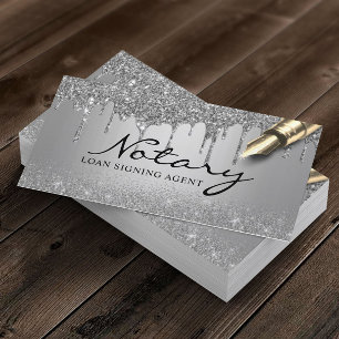 Modern Silver Drips Notary Loan Signing Agent Business Card