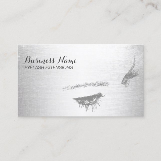 Modern Silver Eyelash Extensions Lashes Business Card (Front)