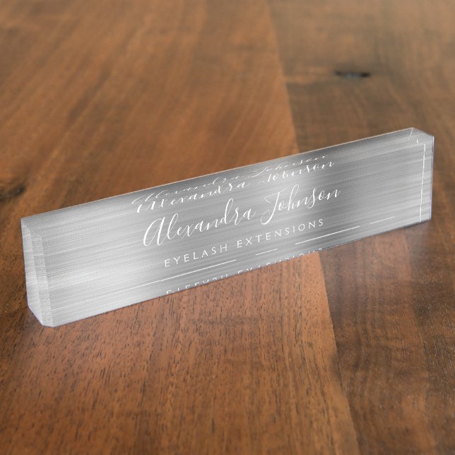 Modern Silver Eyelash Extensions Lashes Nameplate (Side)