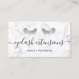 Modern silver eyelashes trendy white marble business card