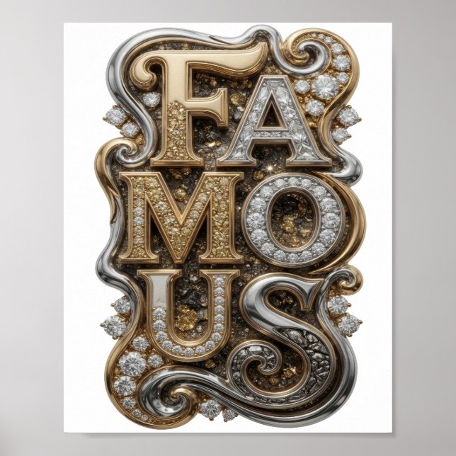 Modern Silver FAMOUS 3D Text Art Poster (Front)