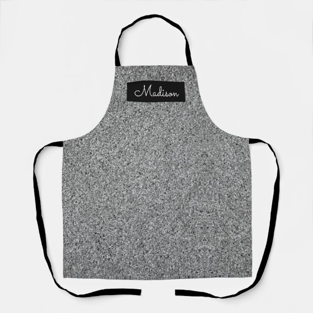 Modern Silver Faux Glitter Sparkle Personalised Apron (Front)