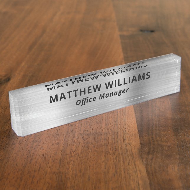 Modern Silver Faux Metal Custom Nameplate (Side)