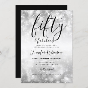 Modern Silver Fifty & Fabulous 50th Birthday Invitation