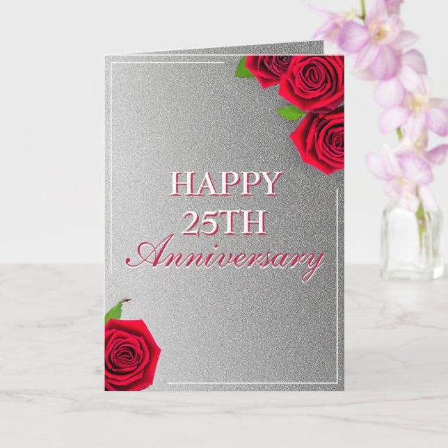 Modern Silver Floral Husband 25th Anniversary Card (Orchid)