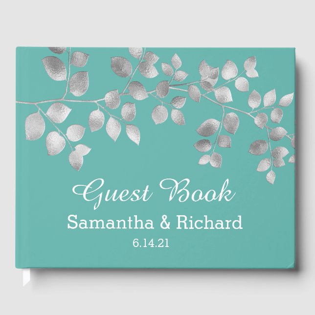 Modern Silver Floral Wedding Guest Book (Front)