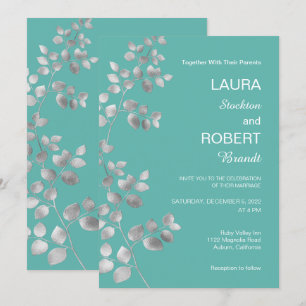 Modern Silver Floral Wedding Invitation