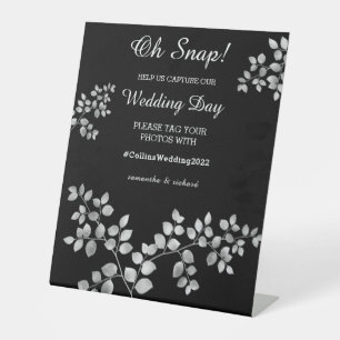 Modern Silver Floral Wedding Pedestal Sign