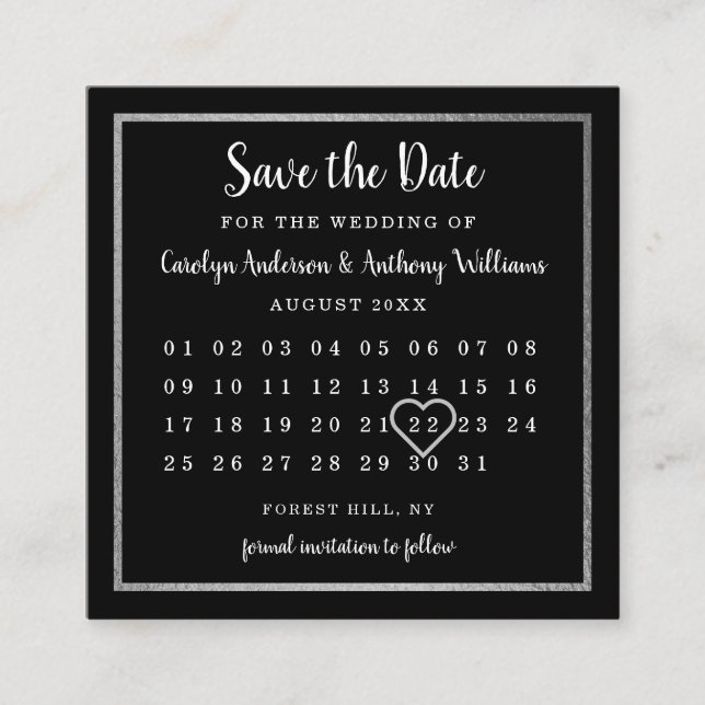 Modern Silver Foil Calendar Save The Date Enclosure Card (Front)