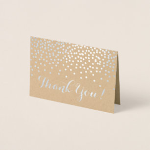 Modern Silver Foil Confetti Dots Kraft Thank You Card