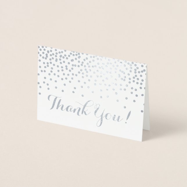 Modern Silver Foil Confetti Dots Kraft Thank You Foil Card (Front)