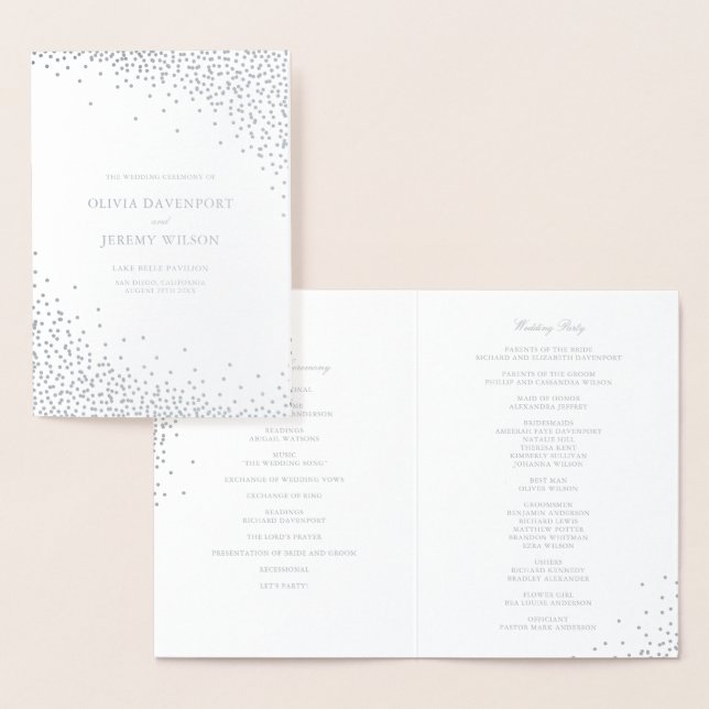 Modern Silver Foil Confetti Dots Wedding Programs (Display)