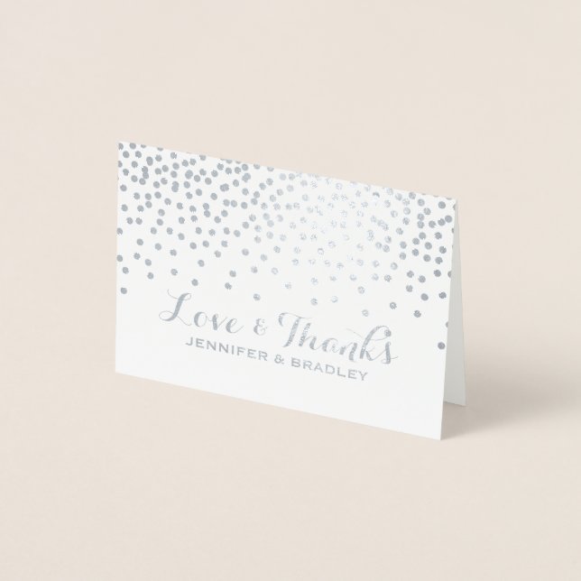 Modern Silver Foil Confetti Dots Wedding Thank You Foil Card (Front)