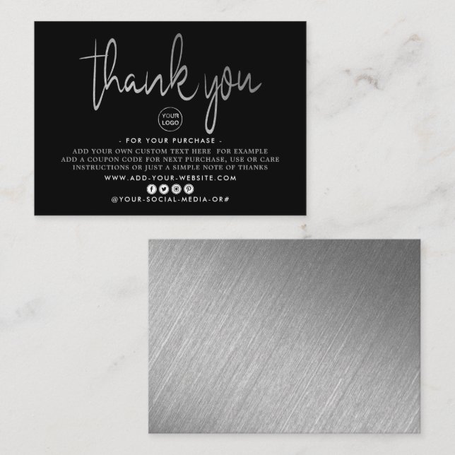 Modern Silver Foil Script Business Thank You Enclosure Card (Front/Back)