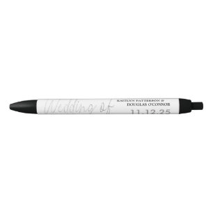 Modern Silver Foil Script Effect Wedding Favour Black Ink Pen
