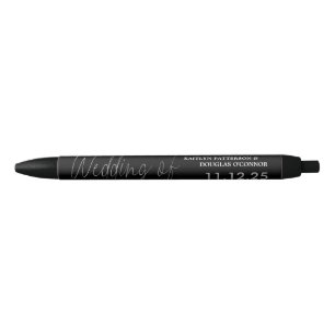 Modern Silver Foil Script Effect Wedding Favour Black Ink Pen