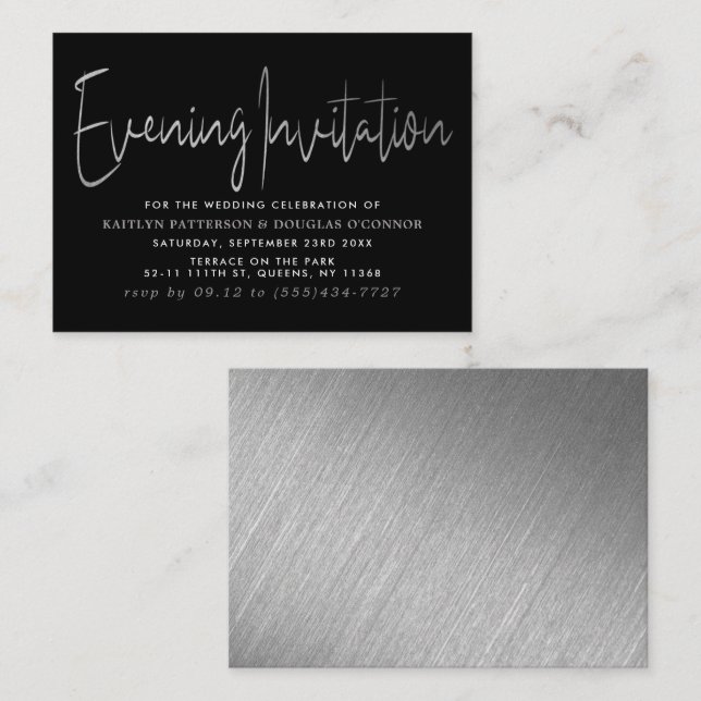 Modern Silver Foil Script Evening Event Ticket Enclosure Card (Front/Back)