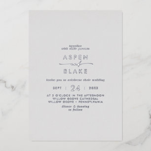 Modern Silver Foil Script Grey Casual Wedding