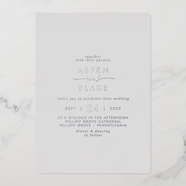 Modern Silver Foil Script | Grey Casual Wedding (Front)