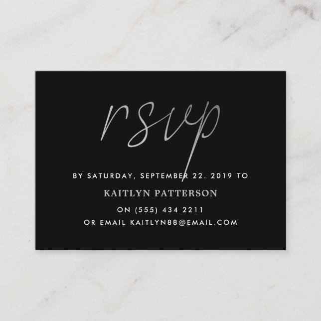 Modern Silver Foil Script RSVP Enclosure Card (Front)