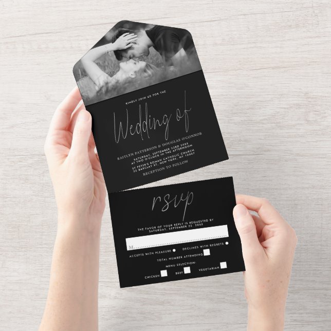 Modern Silver Foil Script Wedding All In One Invitation (Tearaway)