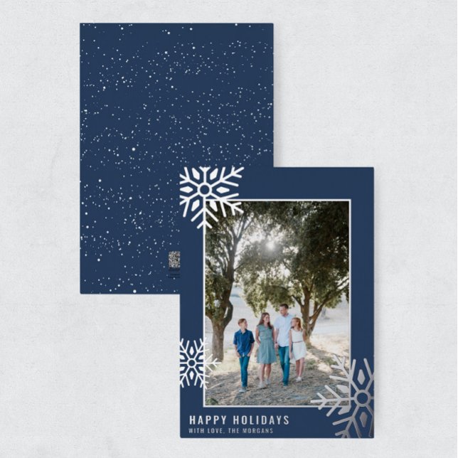 Modern Silver Foil Snowflake Photo Holiday Card (Creator Uploaded)