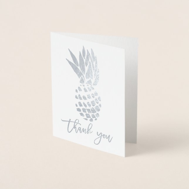 Modern silver foil thank you typography pineapple foil card (Front)