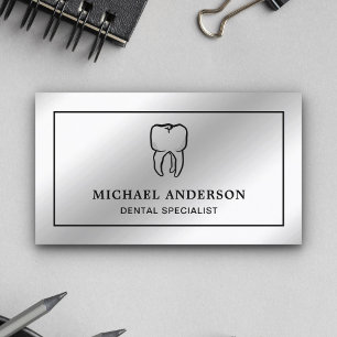 Modern Silver Foil Tooth Dental Clinic Dentist Business Card