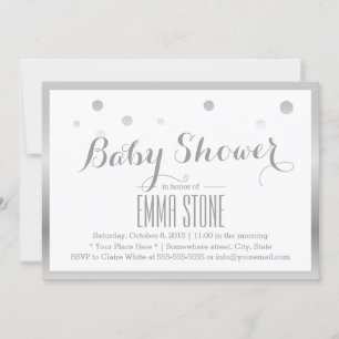 Modern Silver Frame Confetti Dots Baby Shower Invitation