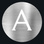 Modern Silver Girly Metallic Monogram Classic Round Sticker<br><div class="desc">Modern Silver Faux Girly Metallic Stainless Steel Foil Elegant Sticker. This sticker can be customised to include your initial and first name for a gift package.</div>