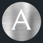 Modern Silver Girly Metallic Monogram Classic Round Sticker<br><div class="desc">Modern Silver Faux Girly Metallic Stainless Steel Foil Elegant Sticker. This sticker can be customised to include your initial and first name for a gift package.</div>