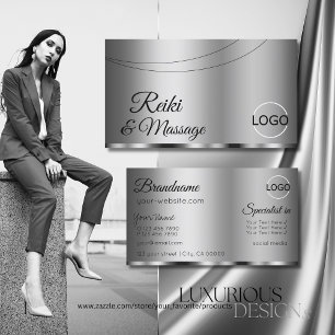 Modern Silver Glamourous with Logo Professional Business Card