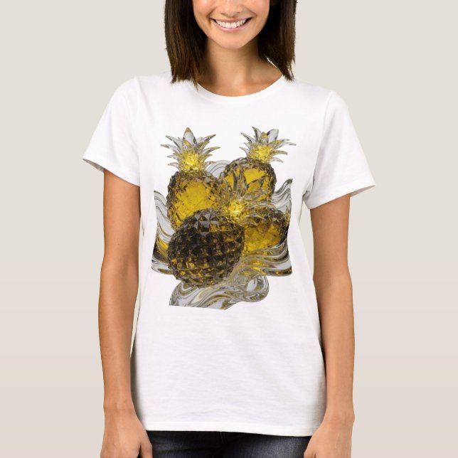 Modern Silver GLASS PINEAPPLES Quote Design T-Shirt (Front)