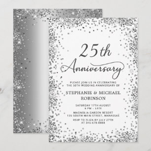 Modern Silver Glitter 25th Wedding Anniversary Invitation