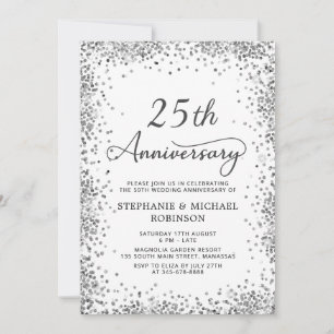 Modern Silver Glitter 25th Wedding Anniversary Invitation