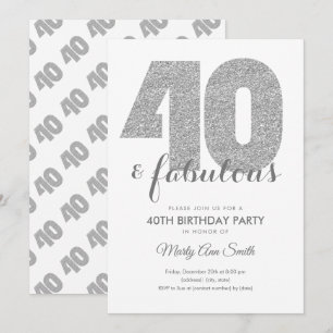 Modern Silver Glitter 40 & Fabulous Birthday Party Invitation