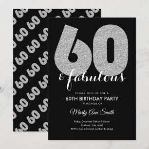Modern Silver Glitter 60 & Fabulous Birthday Party Invitation