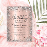 Modern Silver Glitter and Rose Gold 90th Birthday  Invitation<br><div class="desc">Celebrate in style with this Chic Elegant Silver Glitter and Rose Gold 90th Birthday Invitation. Designed with a sparkling silver glitter border and a luxurious faux rose gold metallic foil background, it’s finished with chic handwritten calligraphy for a timeless look. Ideal for 30th 40th 50th 60th 70th birthdays or any...</div>